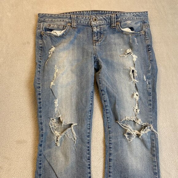 Guess Women's Jeans 35x31 Flirty Straight Destroyed Blue Denim Stretch - Picture 13 of 16